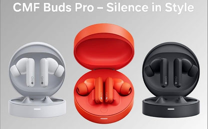 CMF by Nothing Buds Pro TWS Earbuds, 45 dB Hybrid ANC, Ultra Bass, 39 Hrs Playtime, Bluetooth 5.3, Fast Charging, Low Latency Mode for Gaming